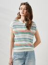 COMOBOCA White Women's Striped Knit Polo T-Shirt