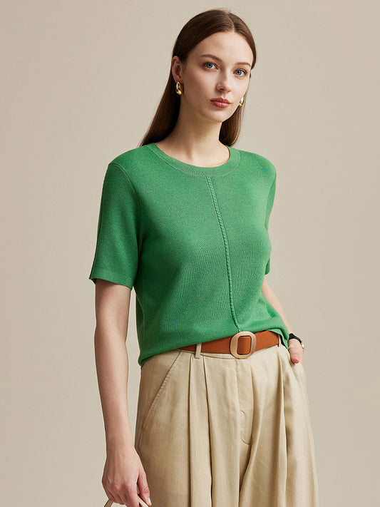 COMOBOCA Green Women's Wool Worsted Center Seam Knit T-shirt