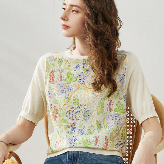 COMOBOCA Women's Floral Embroidered T-Shirt