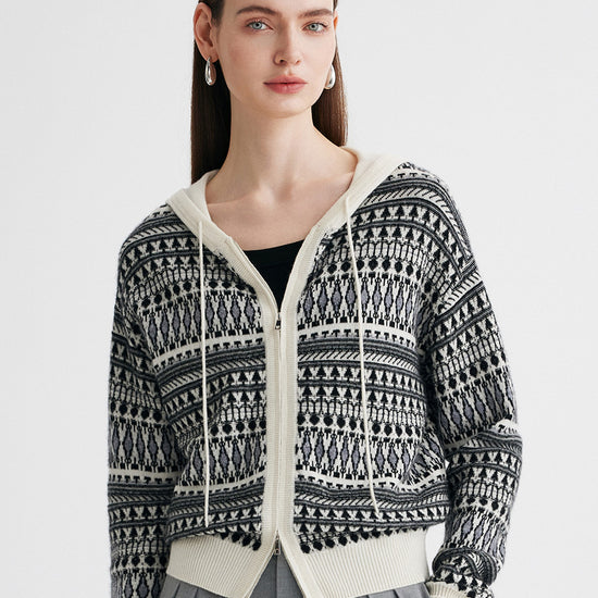 COMOBOCA 100% Cashmere Women's Fair Isle Double Zip Hoodie