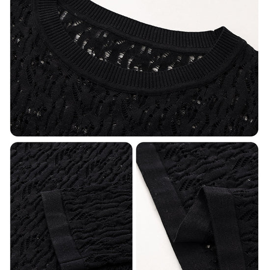 COMOBOCA Women's Openwork Round Neck Knit Sweater