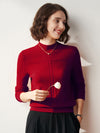COMOBOCA RED 100% Cashmere Women's Mock Neck Cable Knit Sweater