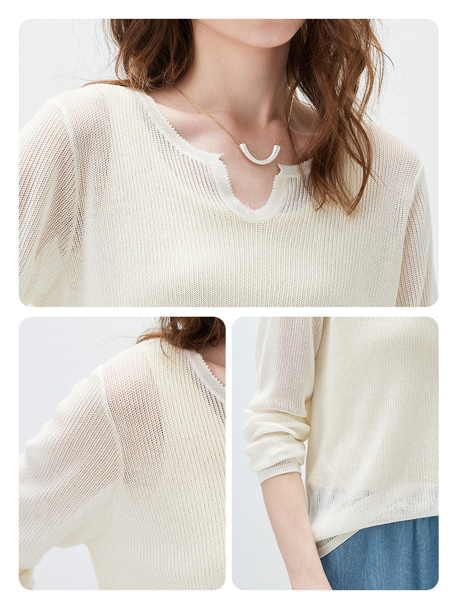 COMOBOCA Women's Split V-Neck Knit Sweater