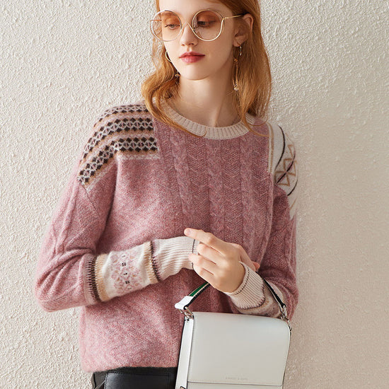 COMOBOCA 100% Cashmere Women's Intricate Sleeve Knit Sweater