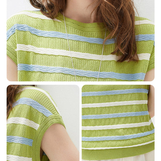 COMOBOCA Women's Striped Knit Cap Sleeve T-Shirt