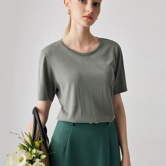 COMOBOCA Celadon Women's Soft Knit Short Sleeve T-Shirt