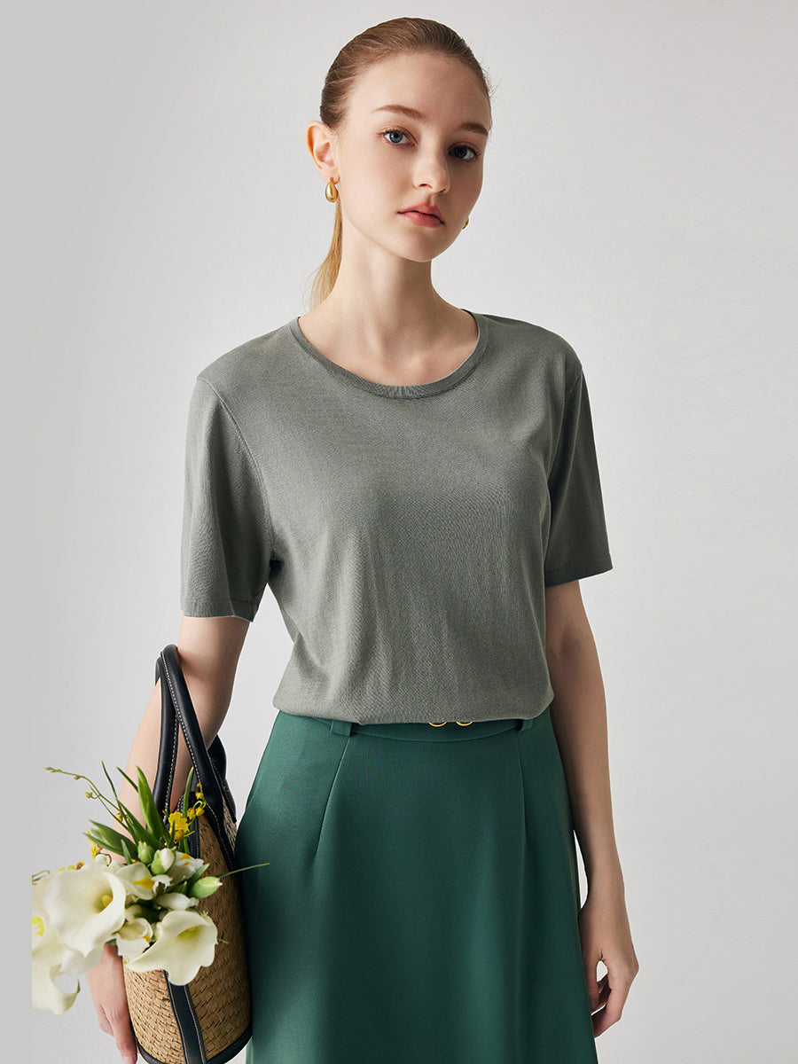 COMOBOCA Celadon Women's Soft Knit Short Sleeve T-Shirt