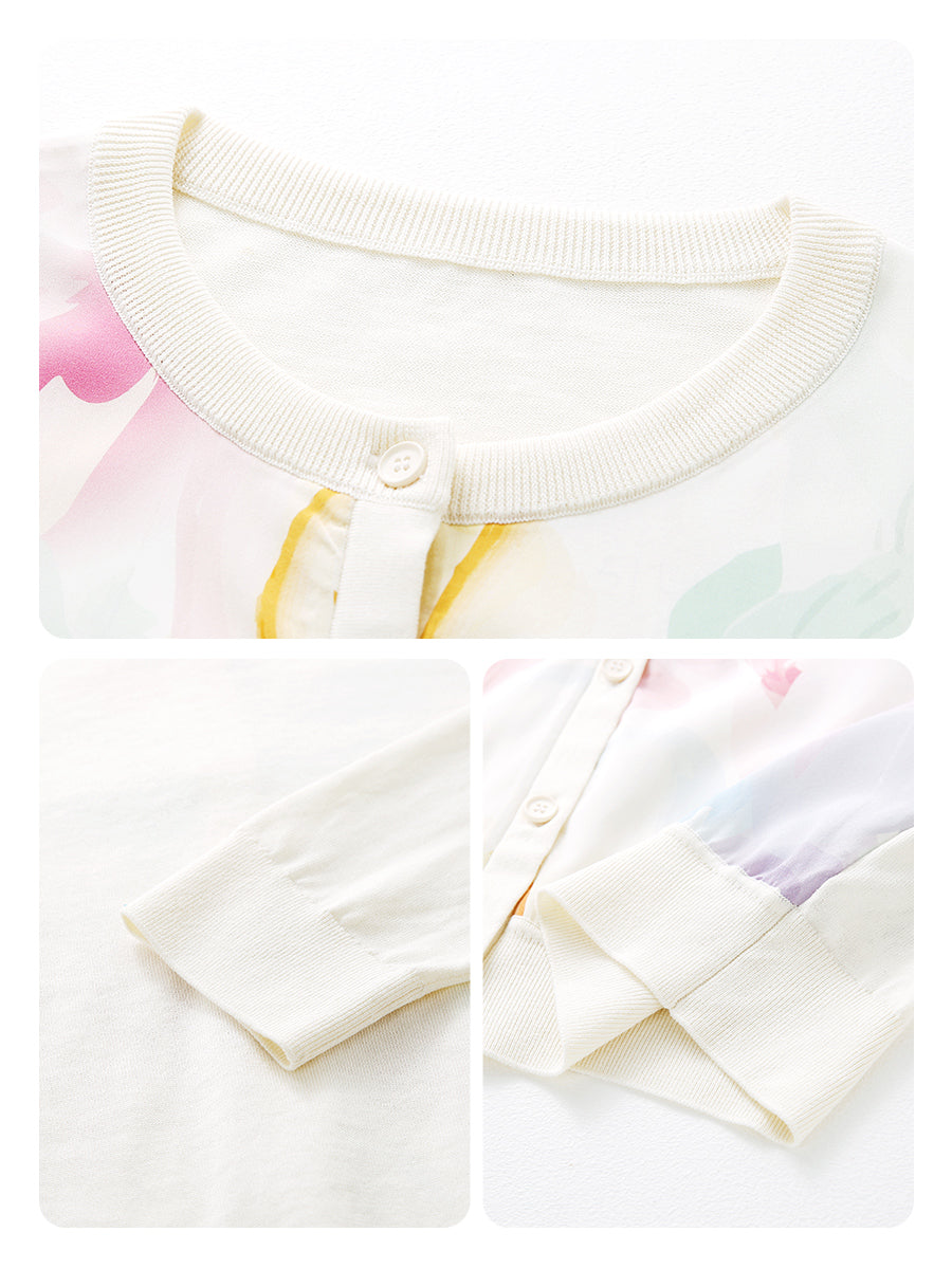 COMOBOCA Women's Floral Print Panel Knit Cardigan