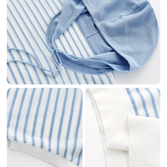 COMOBOCA Women's Striped Contrast Hooded Knit T-Shirt