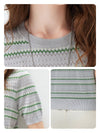 Women's Silk-Cotton Jacquard Stripe Knit Crew Neck Short Sleeve T-Shirt