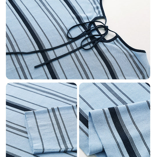 COMOBOCA Women's Striped Back Tie Knit Sweater