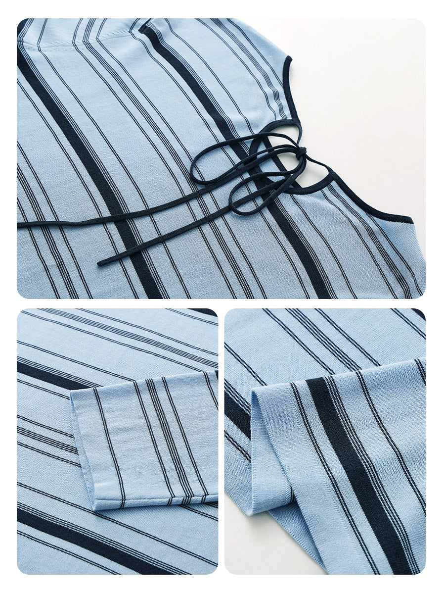 COMOBOCA Women's Striped Back Tie Knit Sweater