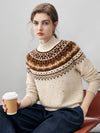 COMOBOCA 100% Cashmere Women's Fair Isle Mock Neck Sweater