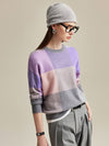 COMOBOCA 100% Cashmere Women's Color Block Plaid Sweater