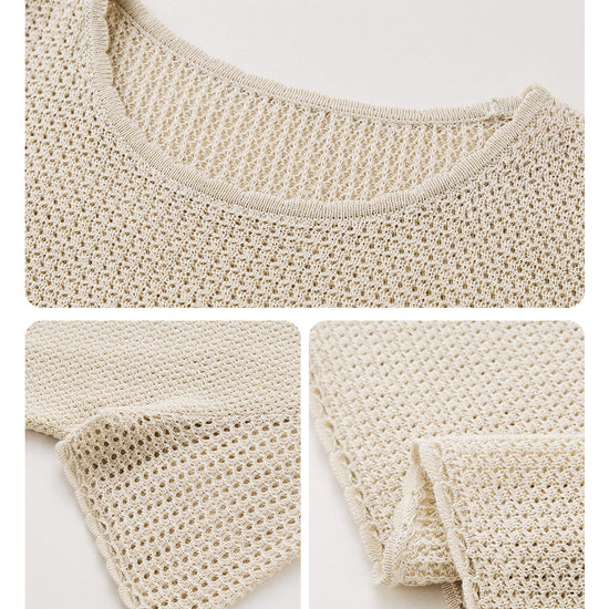 COMOBOCA Women's Openwork Round Neck Knit T-Shirt