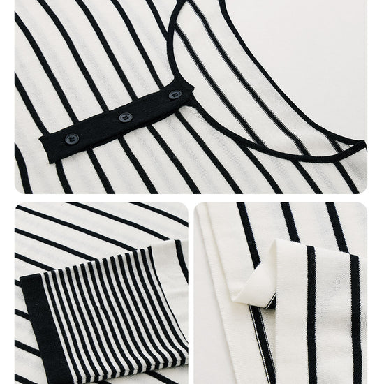 COMOBOCA Women's Stripe Henley Round Neck Sweater