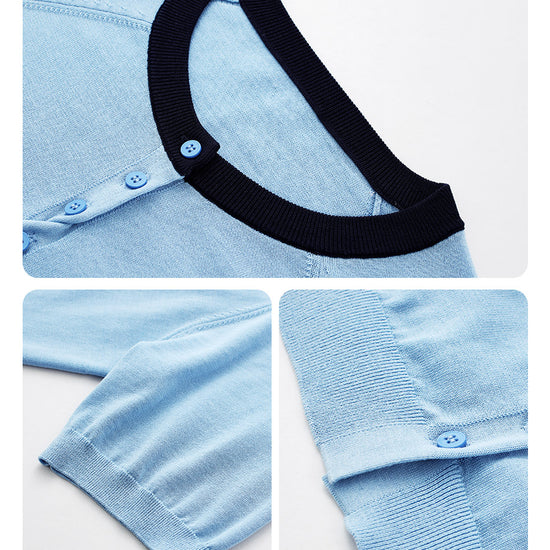 COMOBOCA Women's Contrast Trim Button Front Knit Cardigan