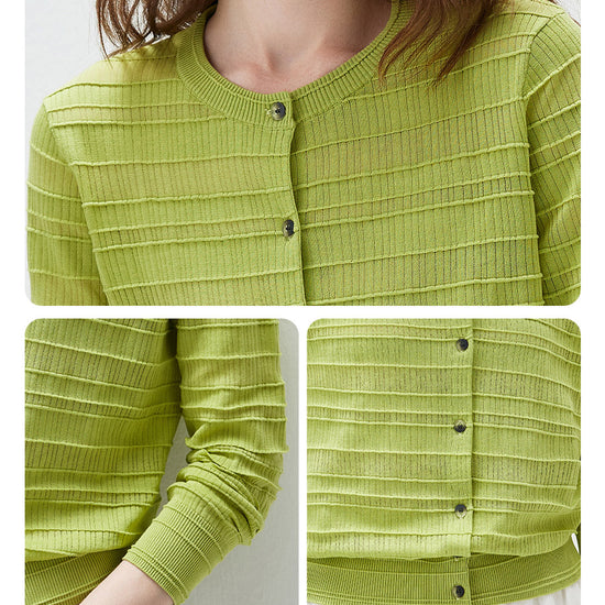 COMOBOCA Women's Textured Ribbed Knit Cardigan