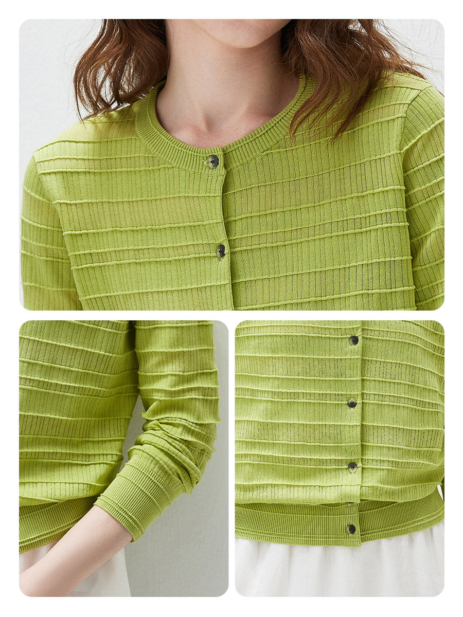 COMOBOCA Women's Textured Ribbed Knit Cardigan