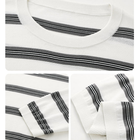 COMOBOCA Women's Striped Round Neck Knit Sweater