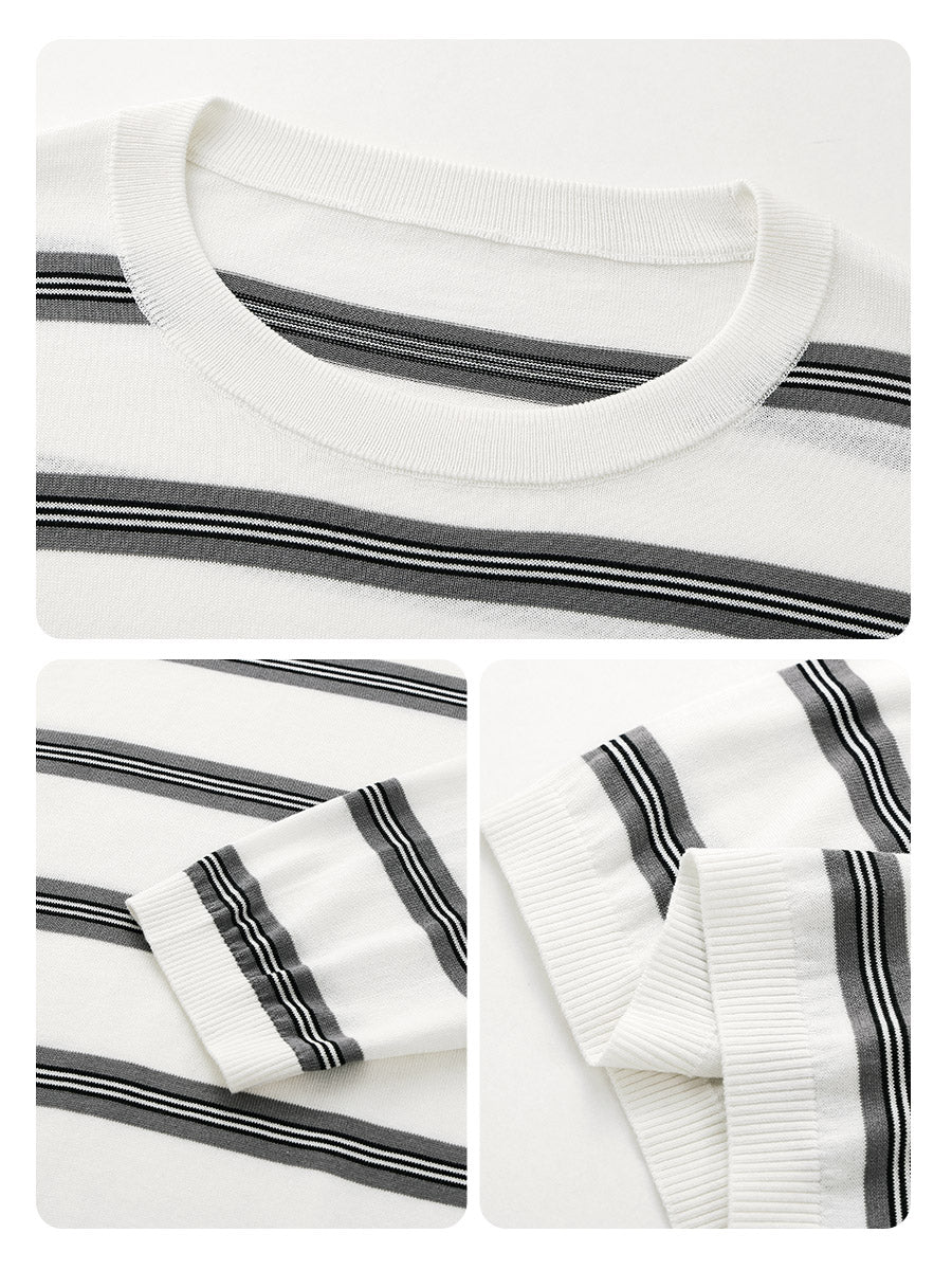 COMOBOCA Women's Striped Round Neck Knit Sweater