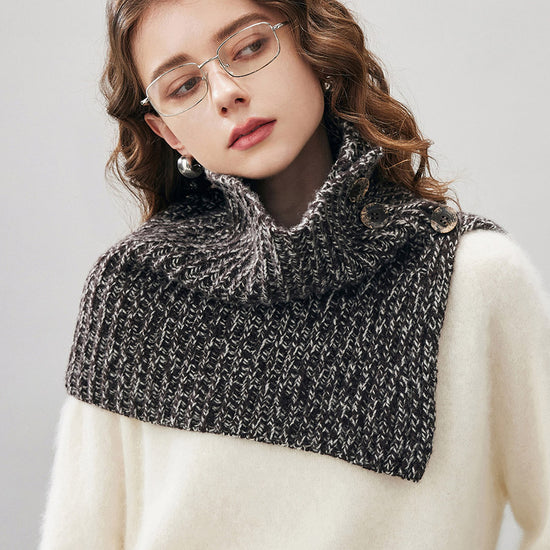 COMOBOCA Black 100% Wool Women's Knit Button Neck Warmer Shawl