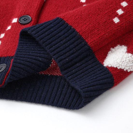 COMOBOCA 100% Wool Kids' Heart Pattern Knit Cardigan