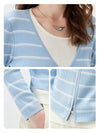 COMOBOCA Women's Striped Ribbed Knit Faux 2-in-1 Zip Cardigan