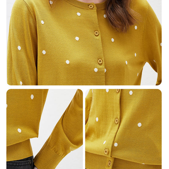 COMOBOCA Women's Lyocell Polka Dot Knit Cardigan