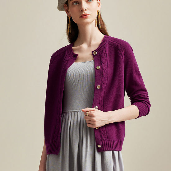 COMOBOCA 100% Cashmere Women's Cable Button Knit Cardigan
