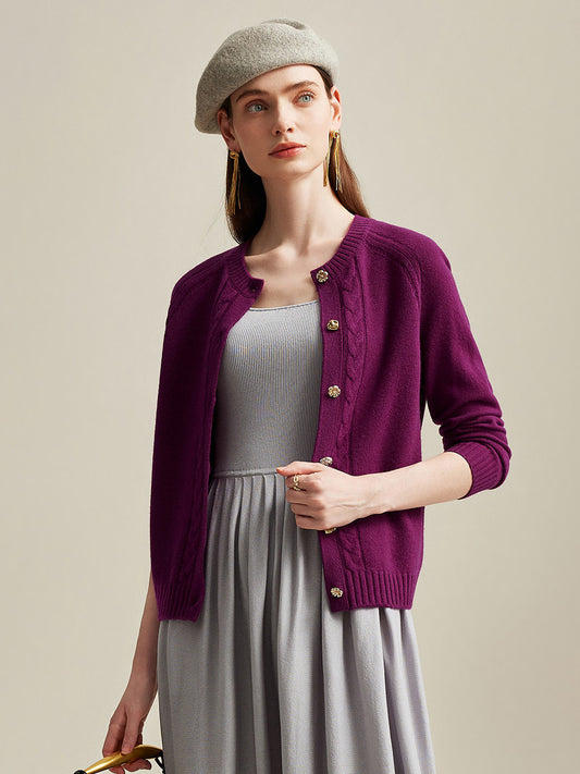 COMOBOCA 100% Cashmere Women's Cable Button Knit Cardigan