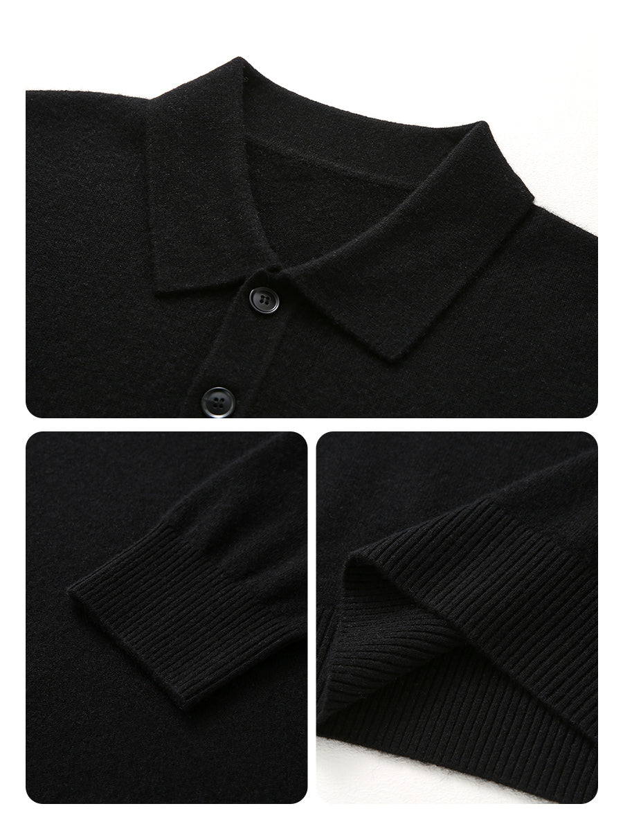 COMOBOCA 100% Cashmere Men's Knit Polo Pullover Sweater
