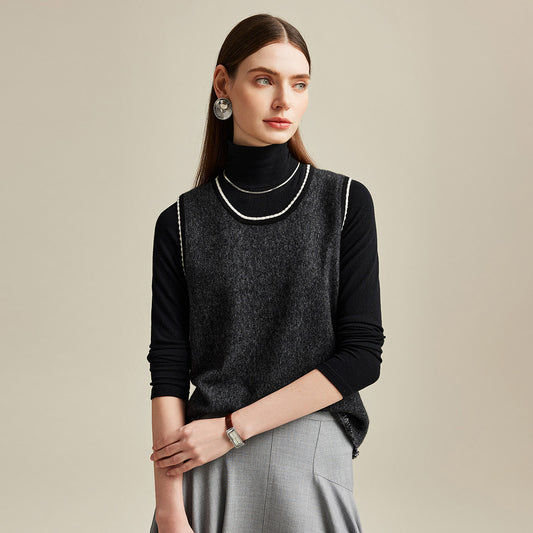 COMOBOCA 100% Cashmere Knit Vest with Contrast Trim