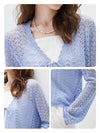 COMOBOCA Women's Linen Lace Knit Tie Front Cardigan