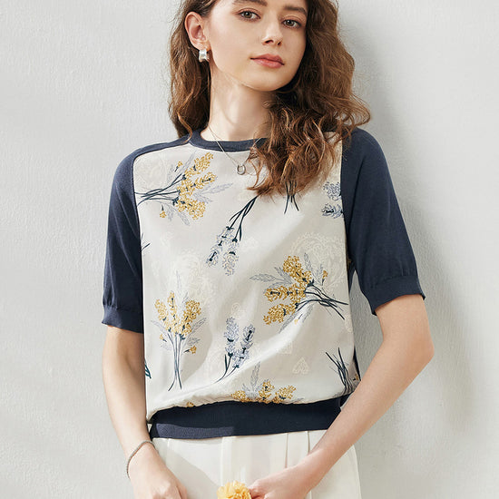 COMOBOCA Women's Floral Print Raglan Sleeve T-Shirt