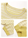 Women's  Round Neck Jacquard Linen Knit Short Sleeve Top