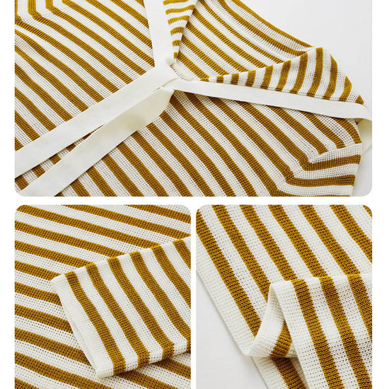 COMOBOCA Women's Striped Sailor Collar Tie Front Knit Sweater