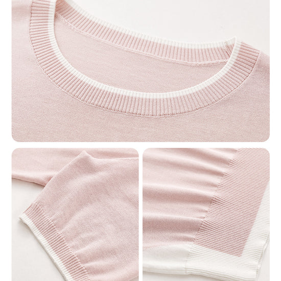 COMOBOCA Women's Panda Motif Contrast Trim Knit T-Shirt