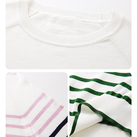 COMOBOCA Women's Stripe Round Neck Knit Sweater