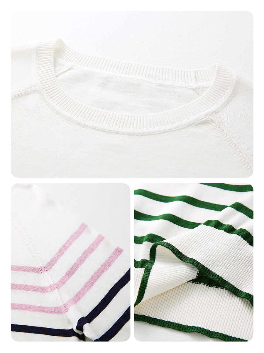 COMOBOCA Women's Stripe Round Neck Knit Sweater