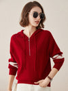 COMOBOCA Red 100% Cashmere Women's Half Zip Sweater Knit Hoodie