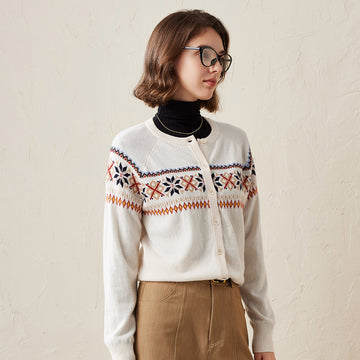 COMOBOCA Geometric 100% Cashmere Cozy Nordic Inspired Cardigan