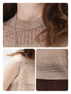 Women's Linen Blend Crew Neck Pointelle Knit Sleeveless Vest