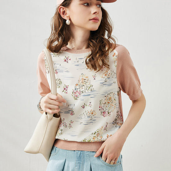 COMOBOCA Pink Women's Floral Print Raglan Sleeve T-Shirt