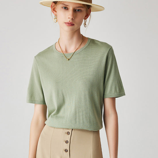 COMOBOCA Light Green Women's Soft Knit Short Sleeve T-Shirt