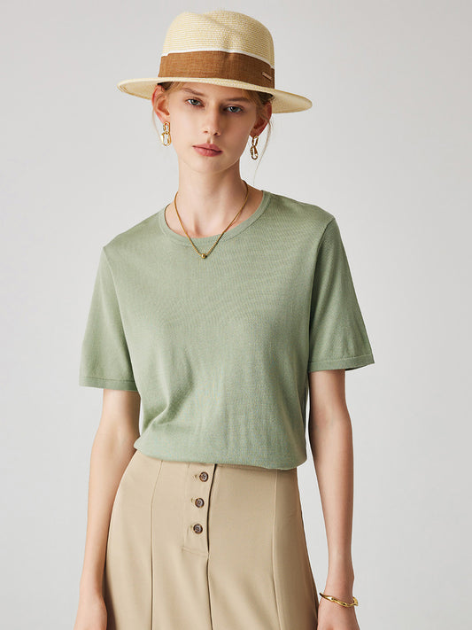 COMOBOCA Light Green Women's Soft Knit Short Sleeve T-Shirt