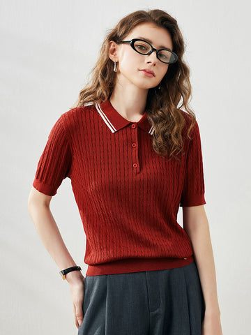 COMOBOCA Women's Cable Knit Polo T-Shirt