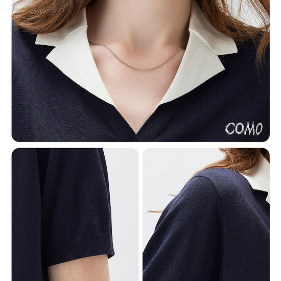 COMOBOCA Women's Contrast Collar Knit Button Down Cardigan