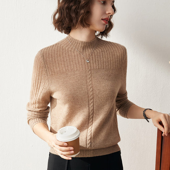 COMOBOCA 100% Cashmere Women's Mock Neck Cable Knit Sweater