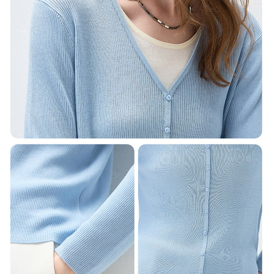 COMOBOCA Women's Ribbed Knit V-Neck Faux Cardigan